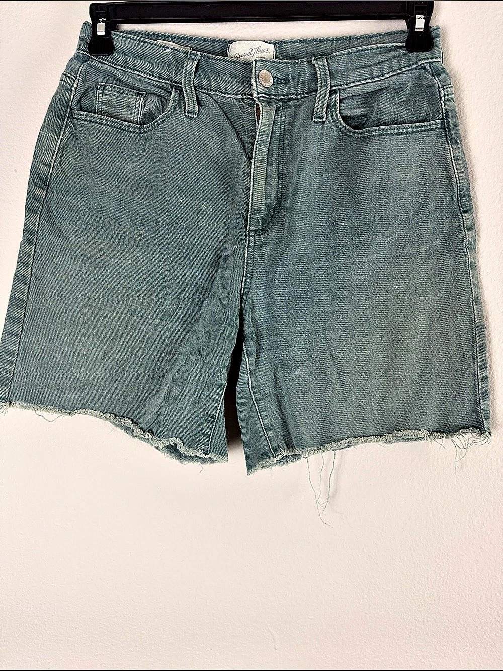 Free People Frayed Jean Shorts in Green Waist 27